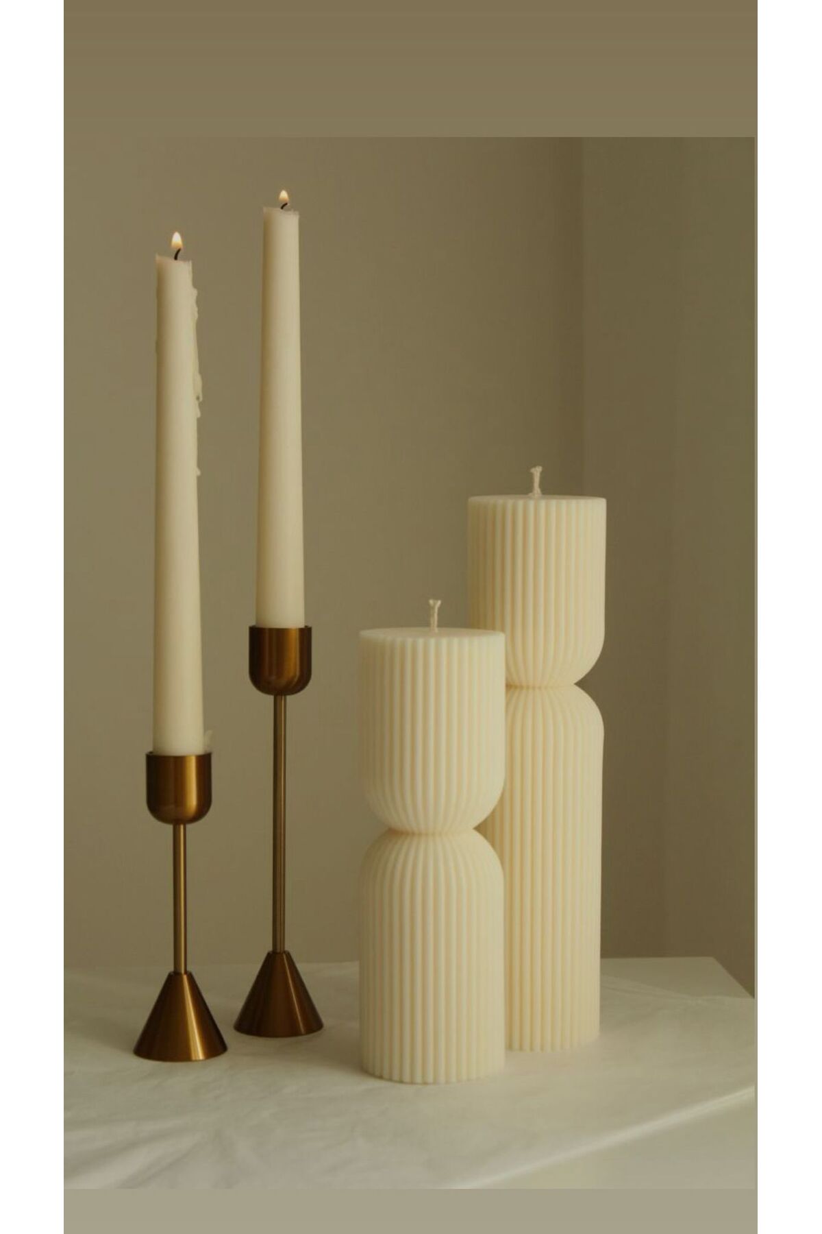 CANDLE El Yapımı Kokusuz Şamdanlık Mum 22*2- Çokgen Yuvarlak Dekoratif Mum -20*7-15*7