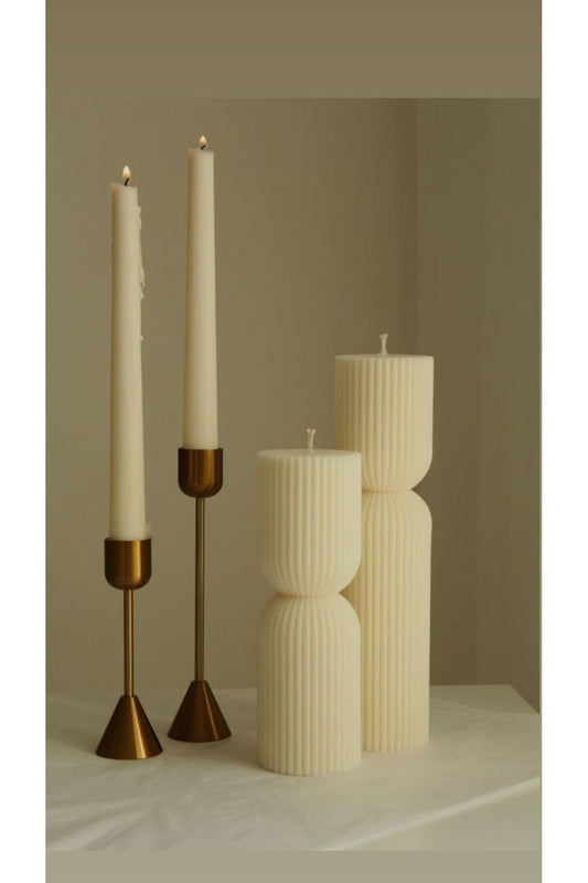 CANDLE El Yapımı Kokusuz Şamdanlık Mum 22*2- Çokgen Yuvarlak Dekoratif Mum -20*7-15*7