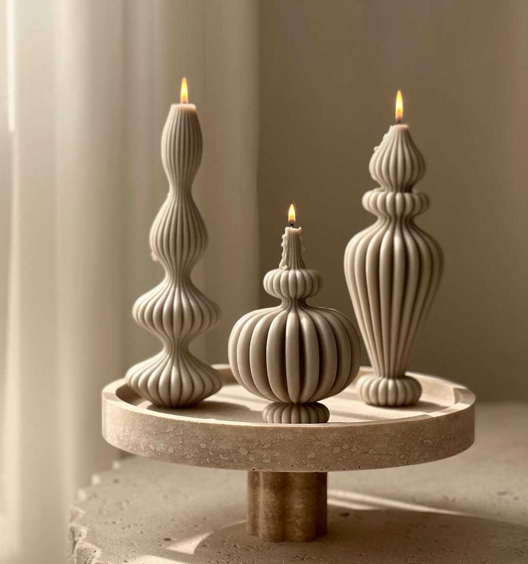 Üçlü Set Marako model Kahve Renk Dekoratif Mum Candle