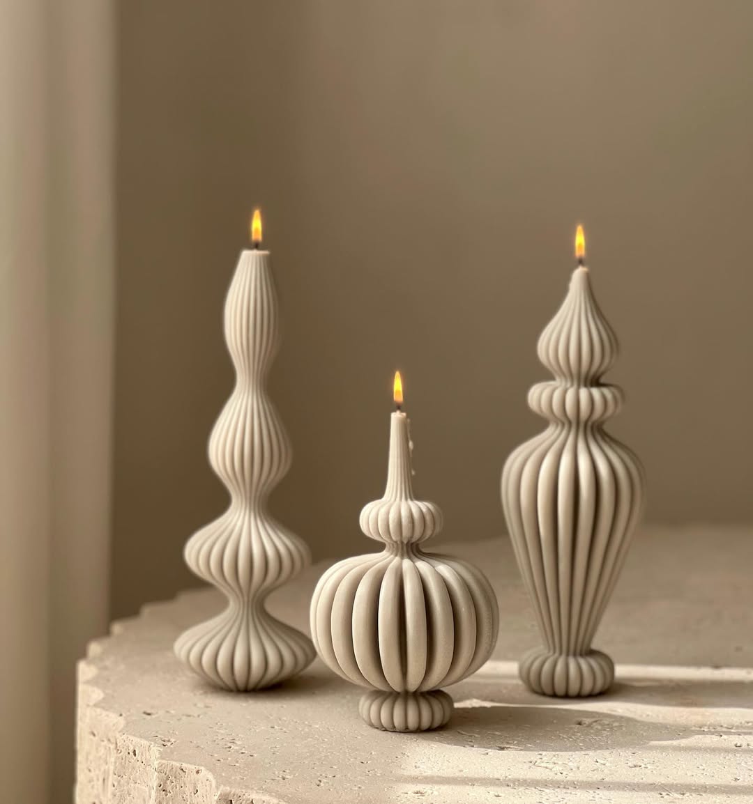Üçlü Set Marako model Kahve Renk Dekoratif Mum Candle