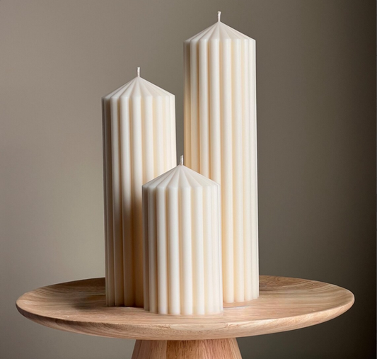 El Yapımı Kokusuz Çokgen Dekoratif Mum Kırık Beyaz 3'lü