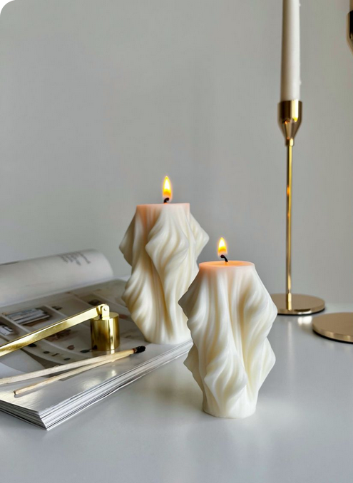 CANDLE El Yapımı Kokusuz Dalga Desenli Dekoratif Mum - Burgulu Vazo Dekoratif Mum