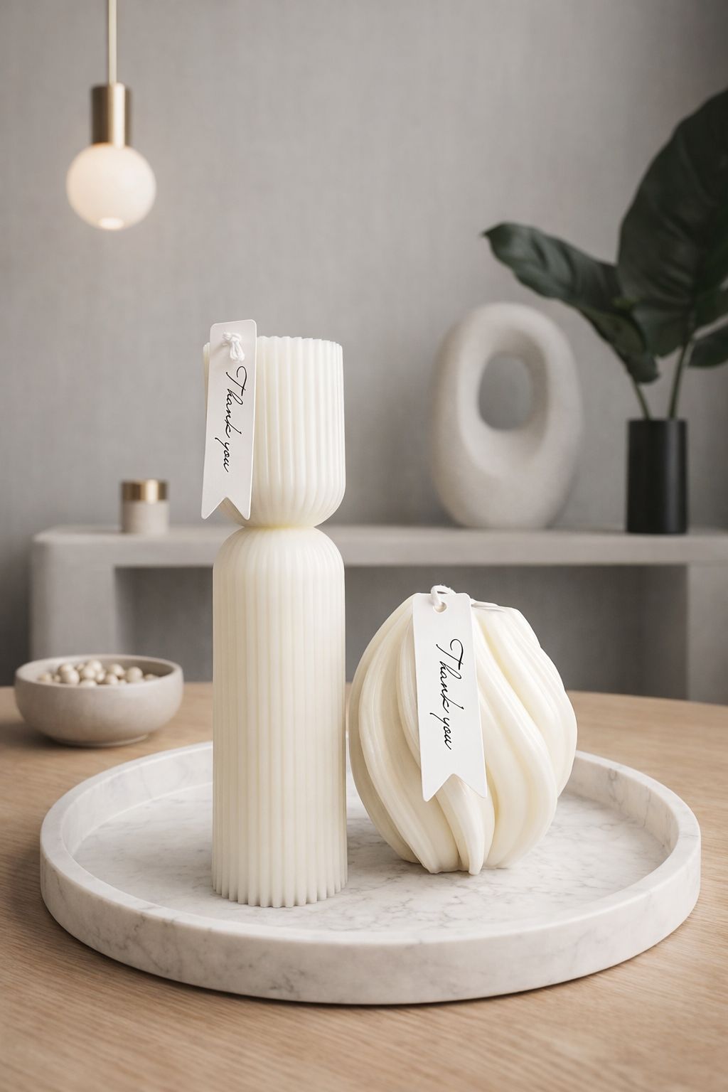 CANDLE El Yapımı Kokusuz Burgu Desenli 10*5- Çokgen Yuvarlak Dekoratif Mum– Kırık Beyaz -20*5-15*5