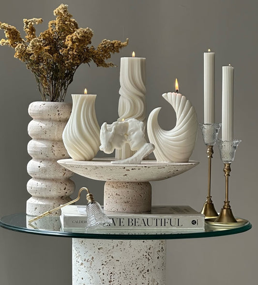 Vazo Model 1 Adet +Dalgam Model 1 Adet +Ay Model 1 Adet Şamdanlık Mum 2 Adet +Sevgililer Mum 1 Adet -  Toplam 6 Parça Takım