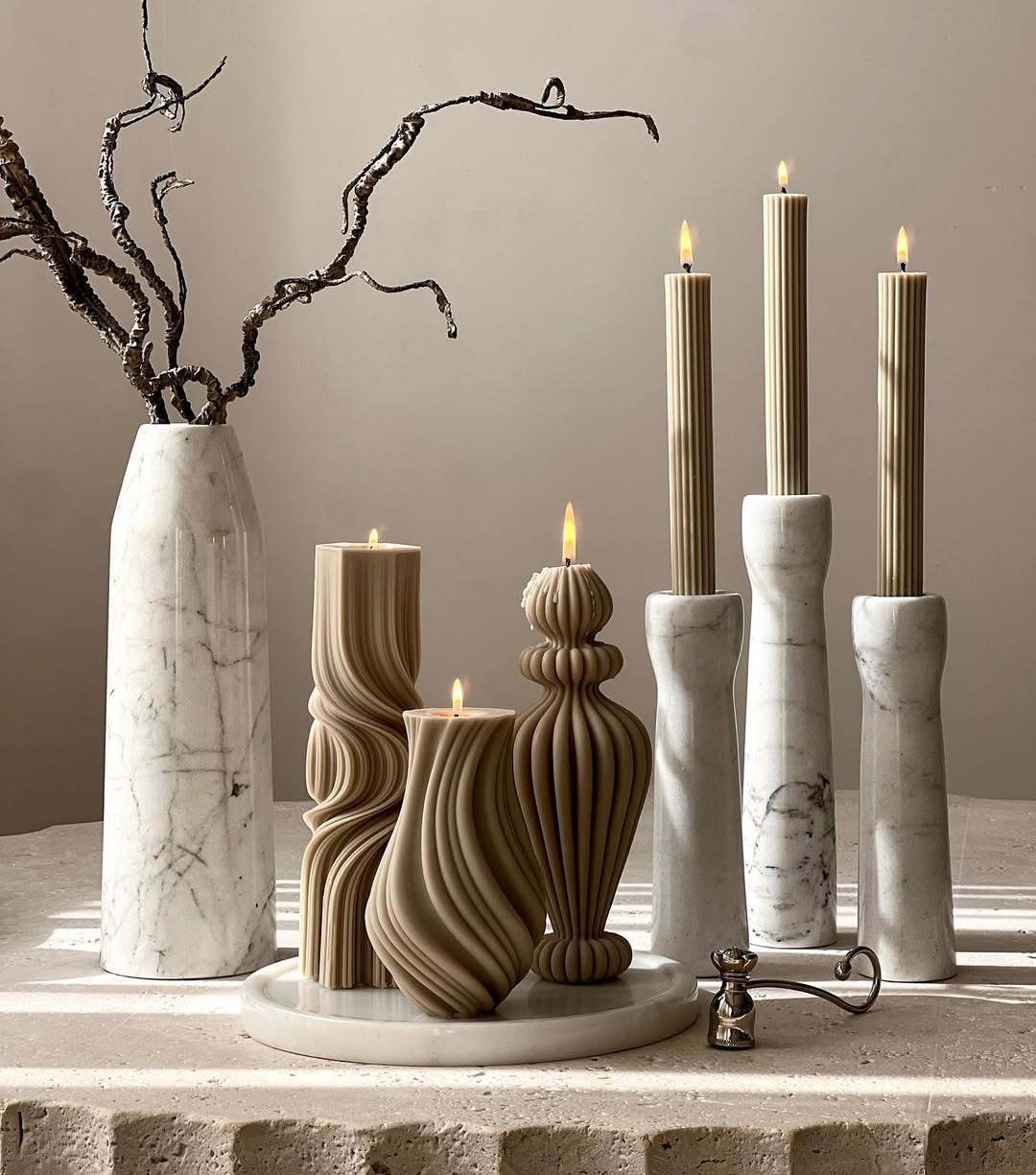 Dalga Mum 1 Adet + Marako  1 Adet + Vazo  1 Adet  +Şamdanlık Mum  1 Adet  - Topalm 6 Parça Takım