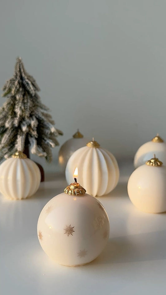 CANDLE El Yapımı Yeni Yıl Kabartma Çizgili Küre Mum – Yuvarlak Sade Dekoratif Küre Mum 2'li- 5*5 cm-Vanilya kokulu