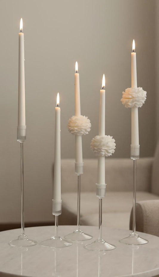 CANDLE El Yapımı Kokusuz Şakayik Çiçekli Şamdanlık Dekoratif Kalıp Mum– Kırık Beyaz -20*2