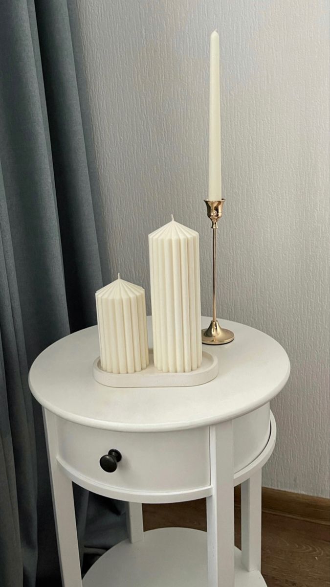 El Yapımı Kokusuz Çokgen Dekoratif Mum - Şamdanlık Mum -Kırık Beyaz 3'lü