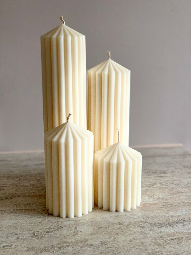 El Yapımı Kokusuz Çokgen Dekoratif Mum Kırık Beyaz 4'lü