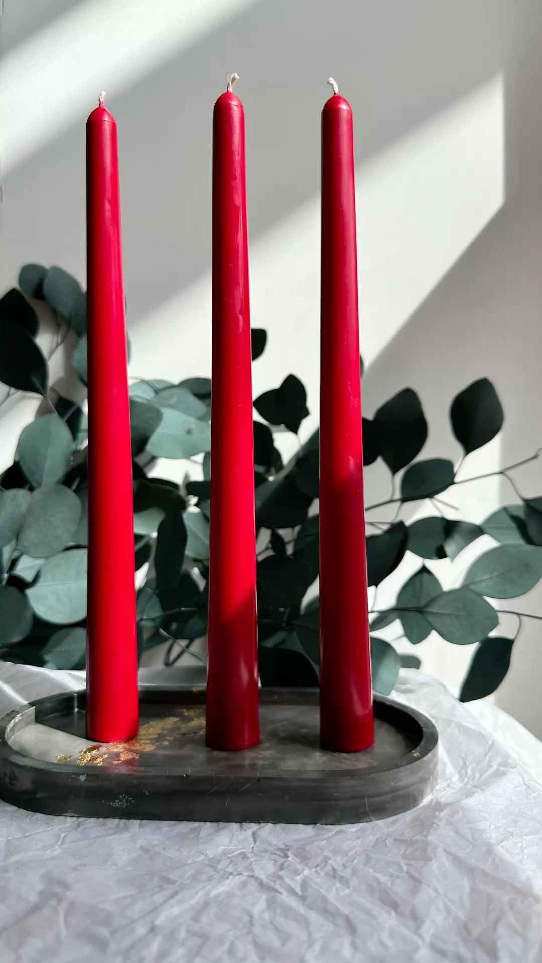 CANDLE El Yapımı Dekoratif Soya Wax Mum – Şamdanlık Mum Kırmızı 3’lü 20 cm