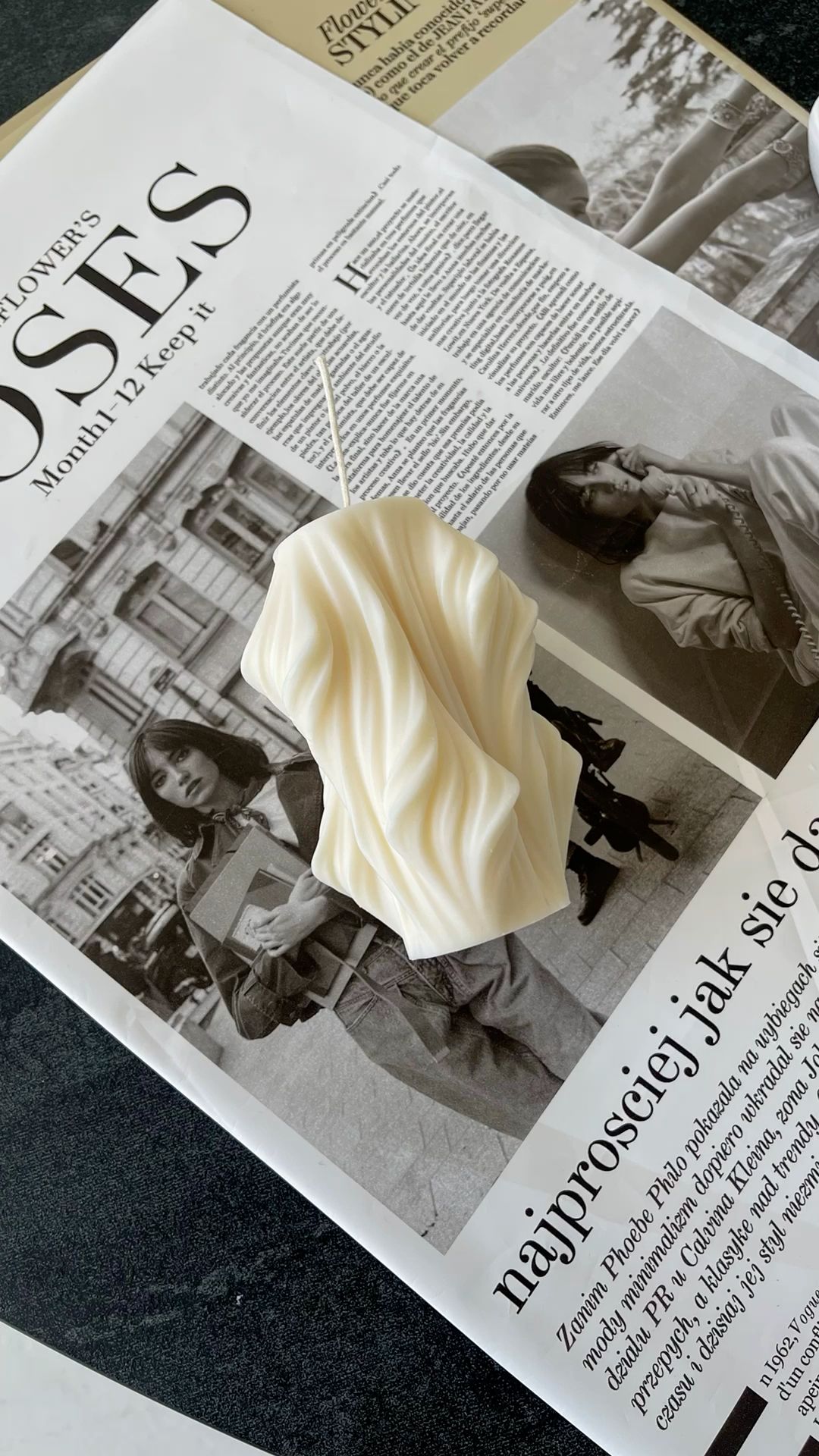 El Yapımı Kokusuz Dalga Desenli Dekoratif Mum  Toplam 2 Parça Takım