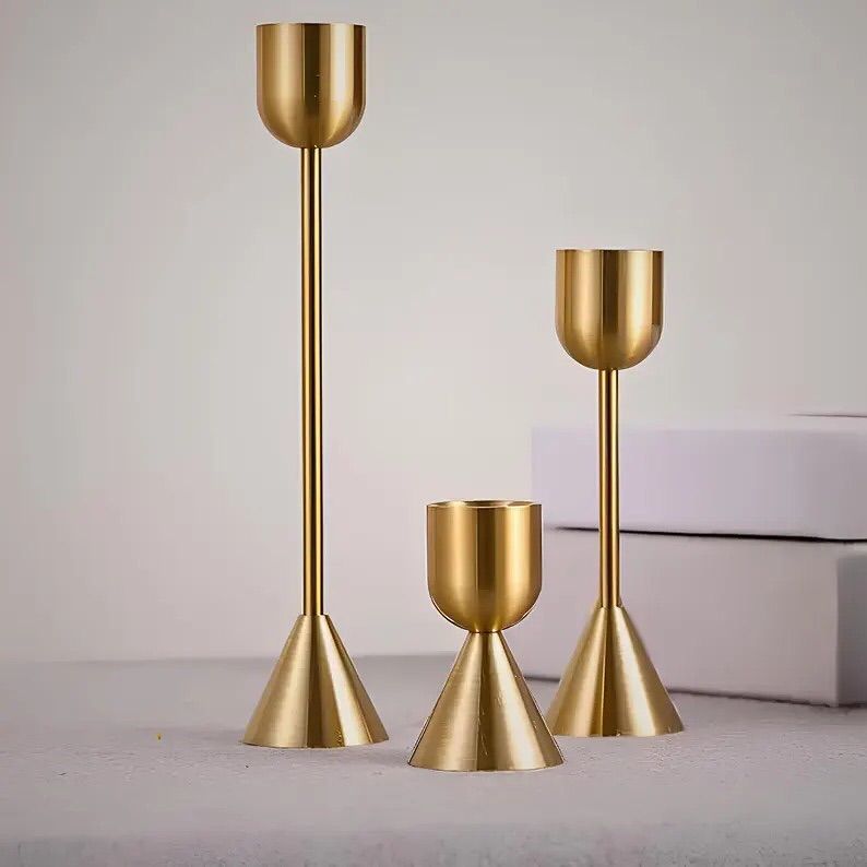 Bronz Ton Metal Şamdan Seti 3’lü – Modern Dekoratif Mumluk & Masa Üstü Ev Dekoru