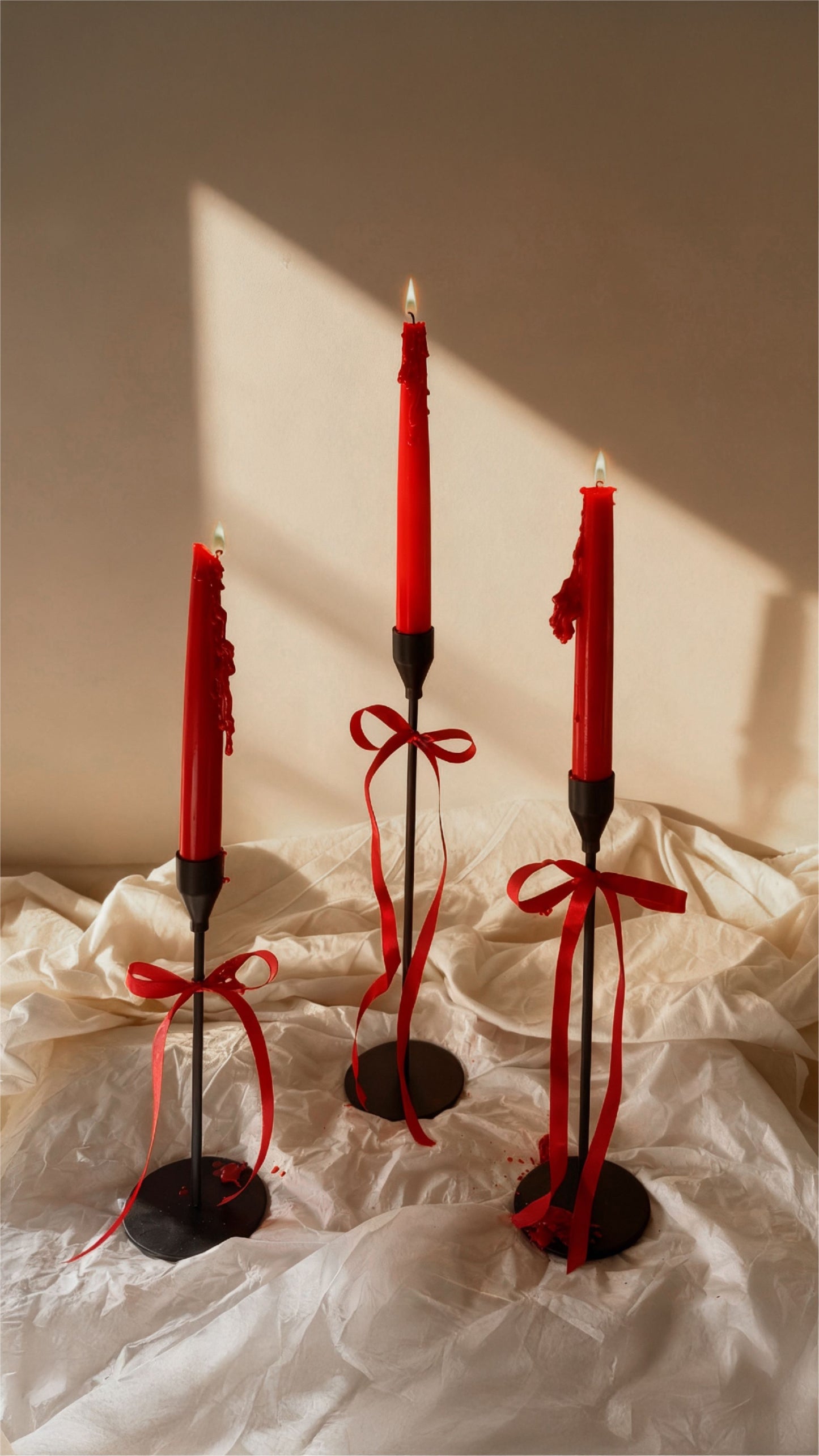 CANDLE El Yapımı Dekoratif Soya Wax Mum – Şamdanlık Mum Kırmızı 3’lü 20 cm