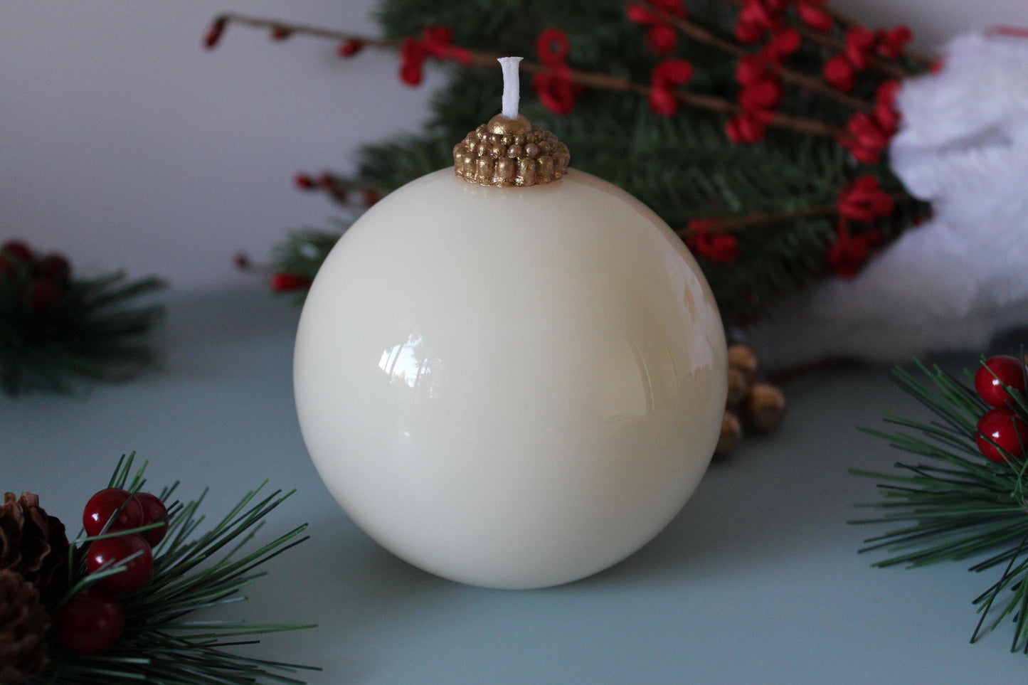 CANDLE El Yapımı Yeni Yıl Kabartma Çizgili Küre Mum – Yuvarlak Sade Dekoratif Küre Mum 2'li- 5*5 cm-Vanilya kokulu