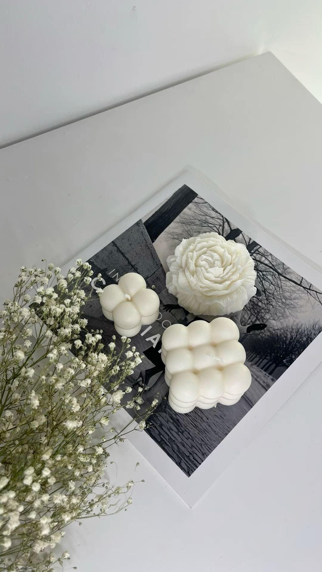 CANDLE Yapımı Kokusuz Açmış Şakayik Gül Dekoratif Kalıp Mum– Kırık Beyaz -7 cm