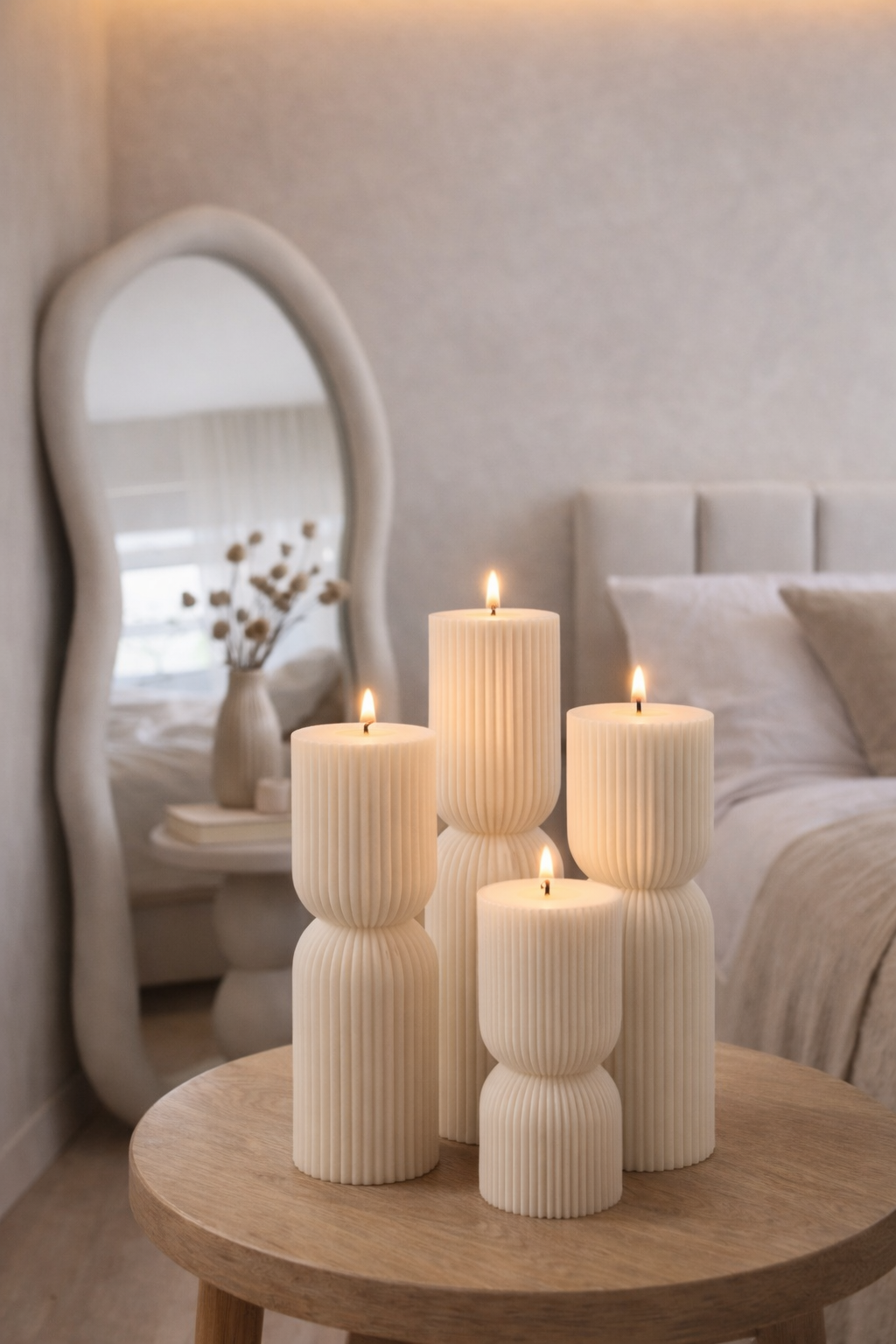 Lumieri Candle El Yapımı Kokusuz  Çokgen Yuvarlak Dekoratif Mum–  4'lü