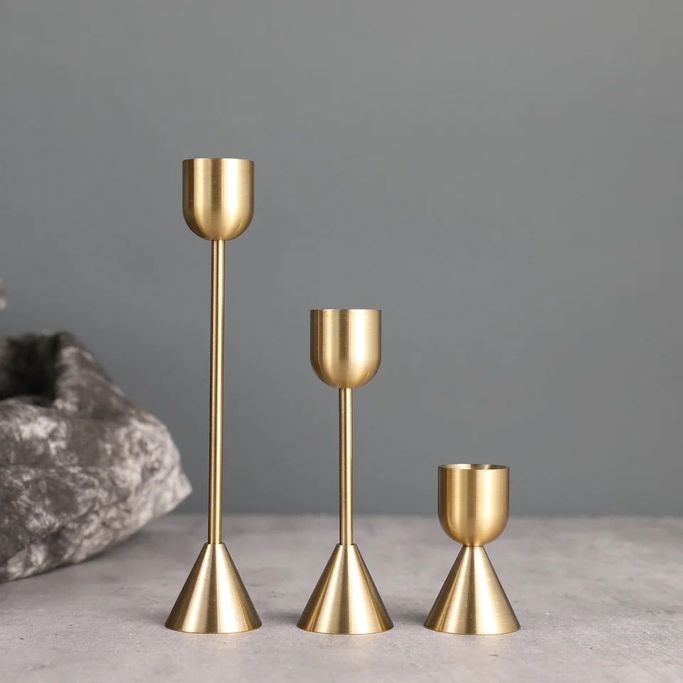 Bronz Ton Metal Şamdan Seti 3’lü – Modern Dekoratif Mumluk & Masa Üstü Ev Dekoru