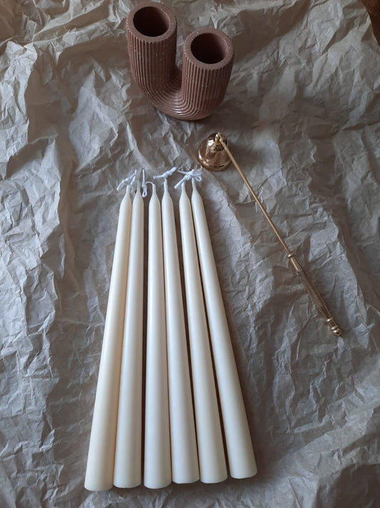 El Yapımı Kokusuz Çokgen Dekoratif Mum - Şamdanlık Mum -Kırık Beyaz 3'lü