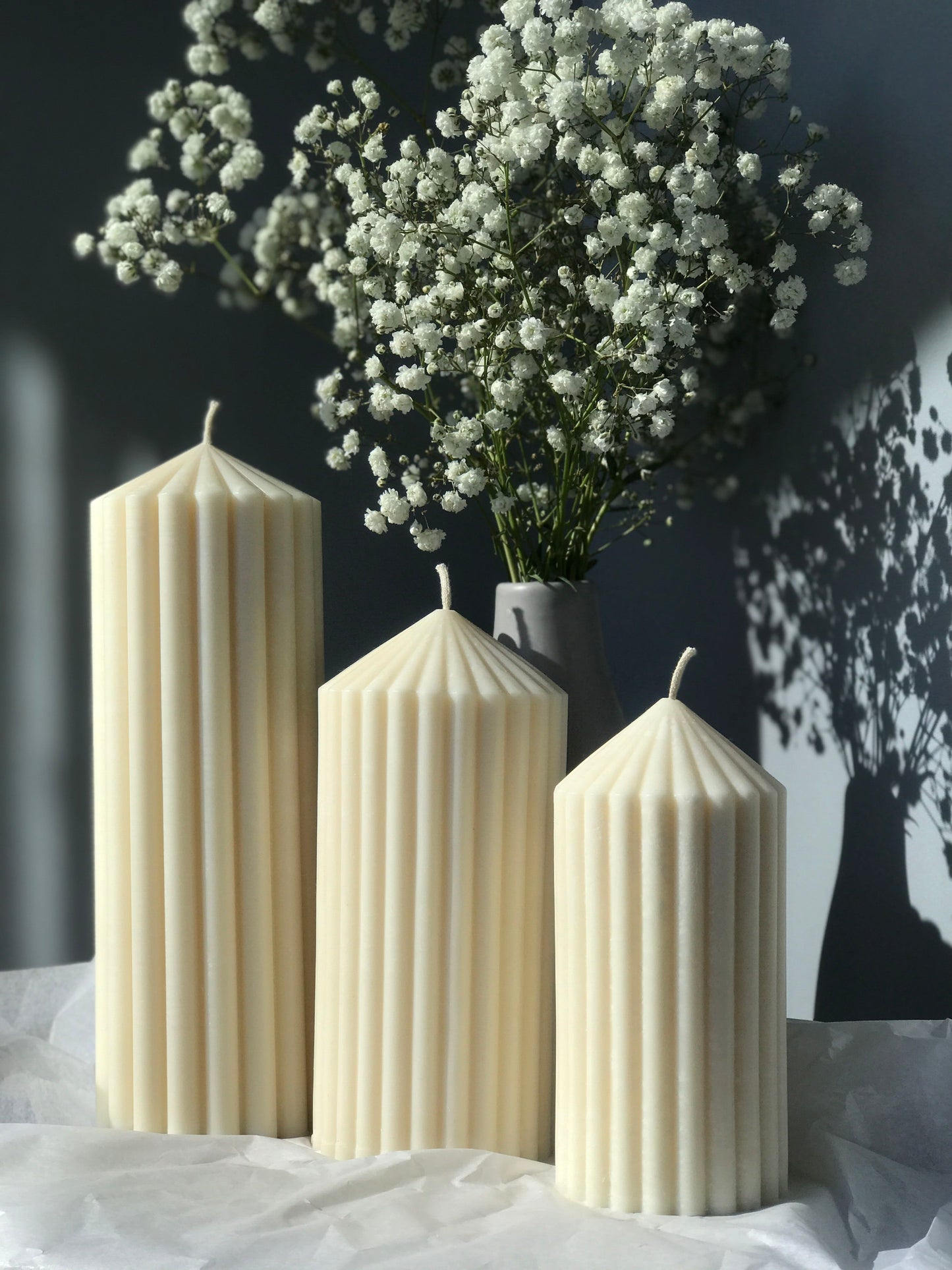 El Yapımı Kokusuz Çokgen Dekoratif Mum Kırık Beyaz 3'lü