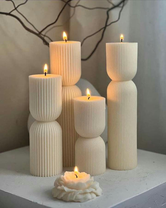 El Yapımı Kokusuz Şakayık Gül Mum -Çokgen Yuvarlak Dekoratif Mum Kırık Beyaz