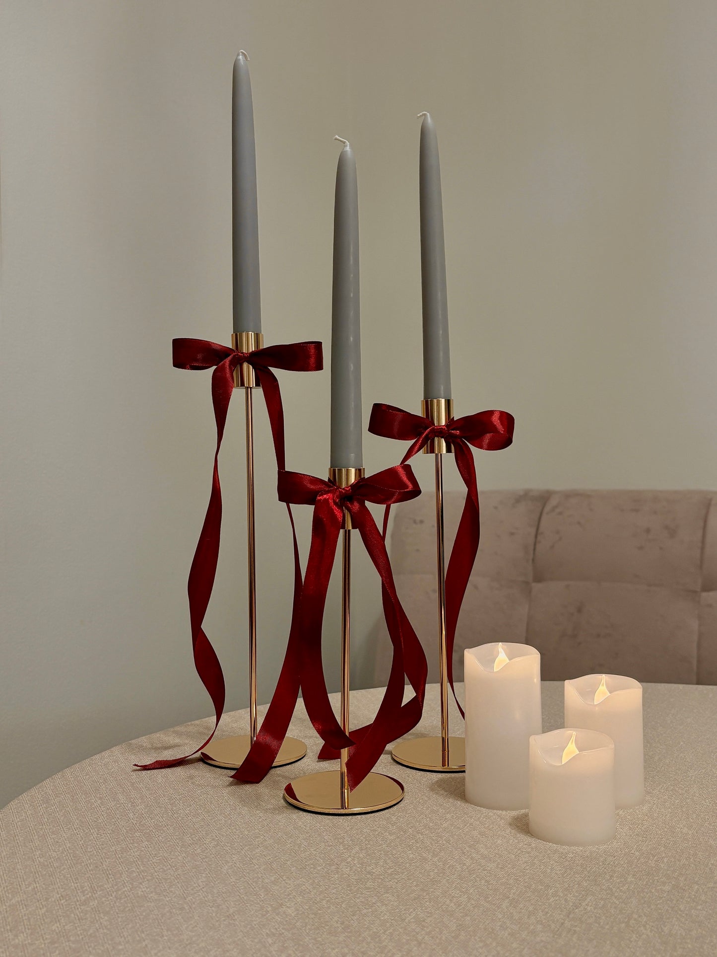 CANDLE El Yapımı Dekoratif Soya Wax Mum – Şamdanlık Mum Gri– 3’lü 20 cm