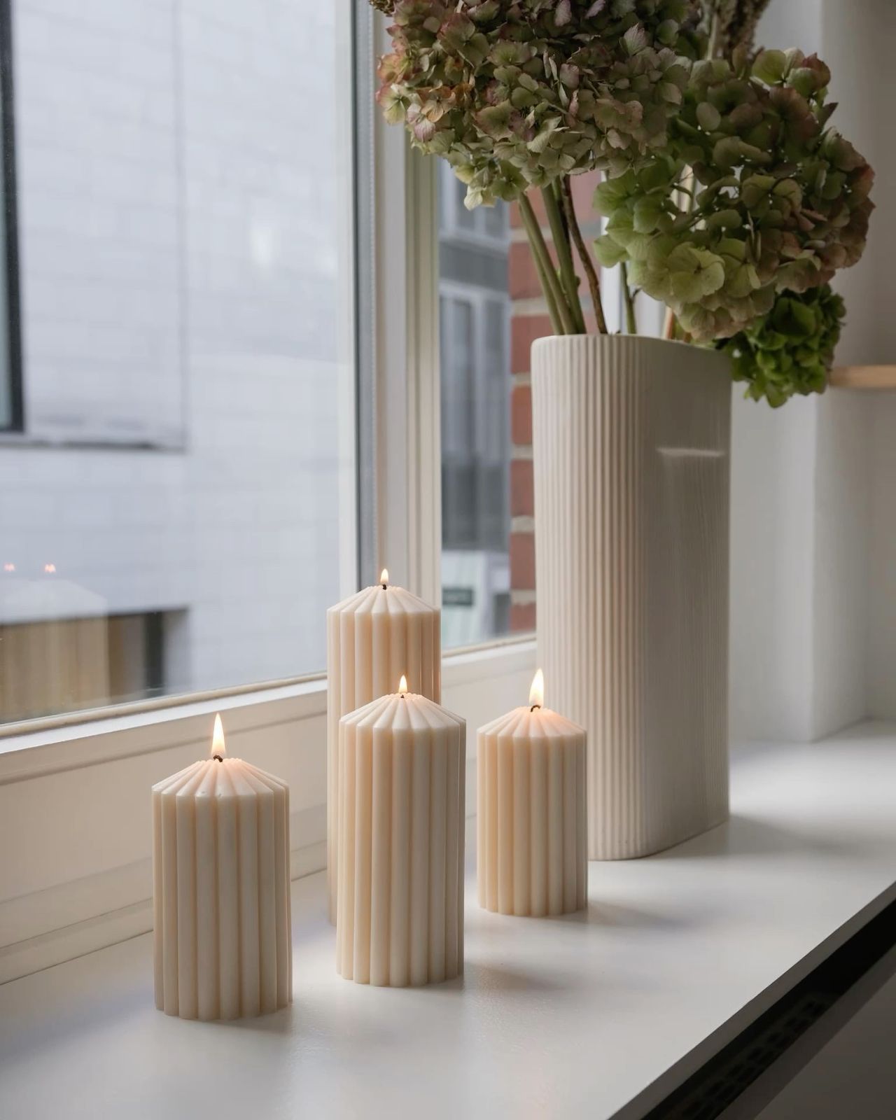 El Yapımı Kokusuz Çokgen Dekoratif Mum Kırık Beyaz 4'lü