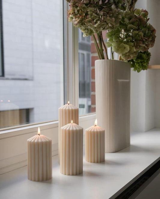 El Yapımı Kokusuz Çokgen Dekoratif Mum Kırık Beyaz 4'lü