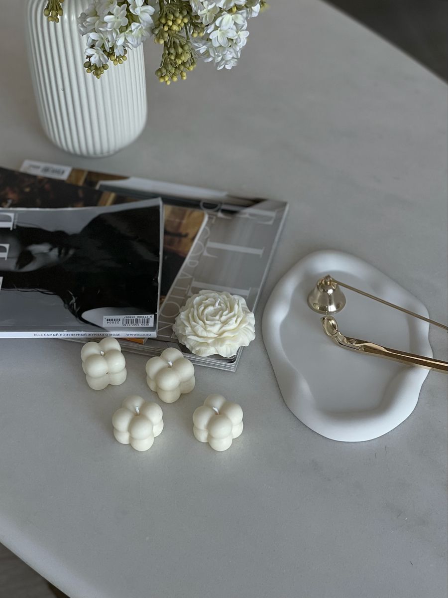 CANDLE Yapımı Kokusuz Açmış Şakayik Gül Dekoratif Kalıp Mum– Kırık Beyaz -7 cm