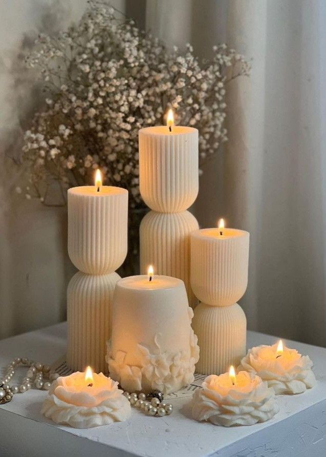 Lumieri Candle El Yapımı Kokusuz Çokgen Yuvarlak Dekoratif Mum-Şakayık Çiçek Dekoratif Mum – 6'lı